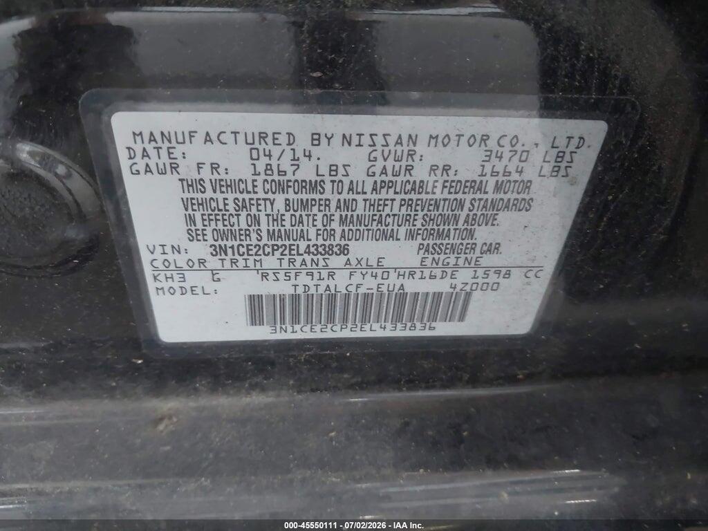 3N1CE2CP2EL433836 2014 NISSAN VERSA NOTE photo no. 9
