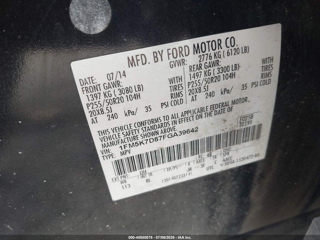 1FM5K7D87FGA39642 2015 FORD EXPLORER photo no. 9