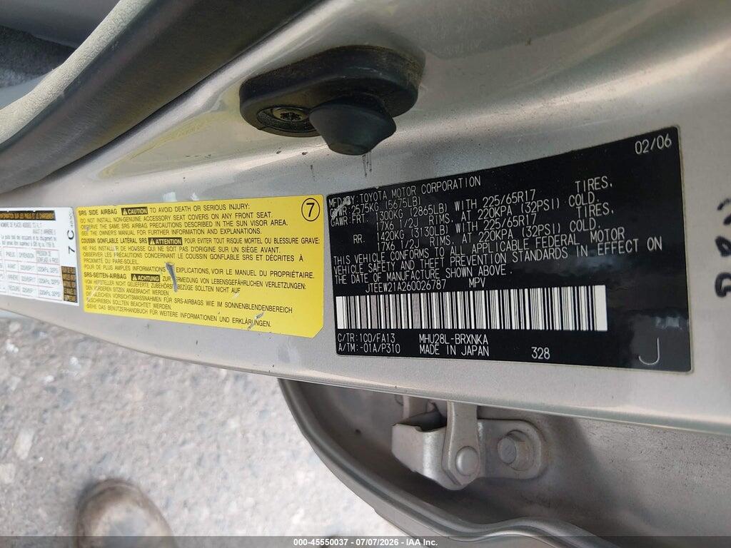 JTEEW21A260026787 2006 TOYOTA HIGHLANDER HYBRID photo no. 9