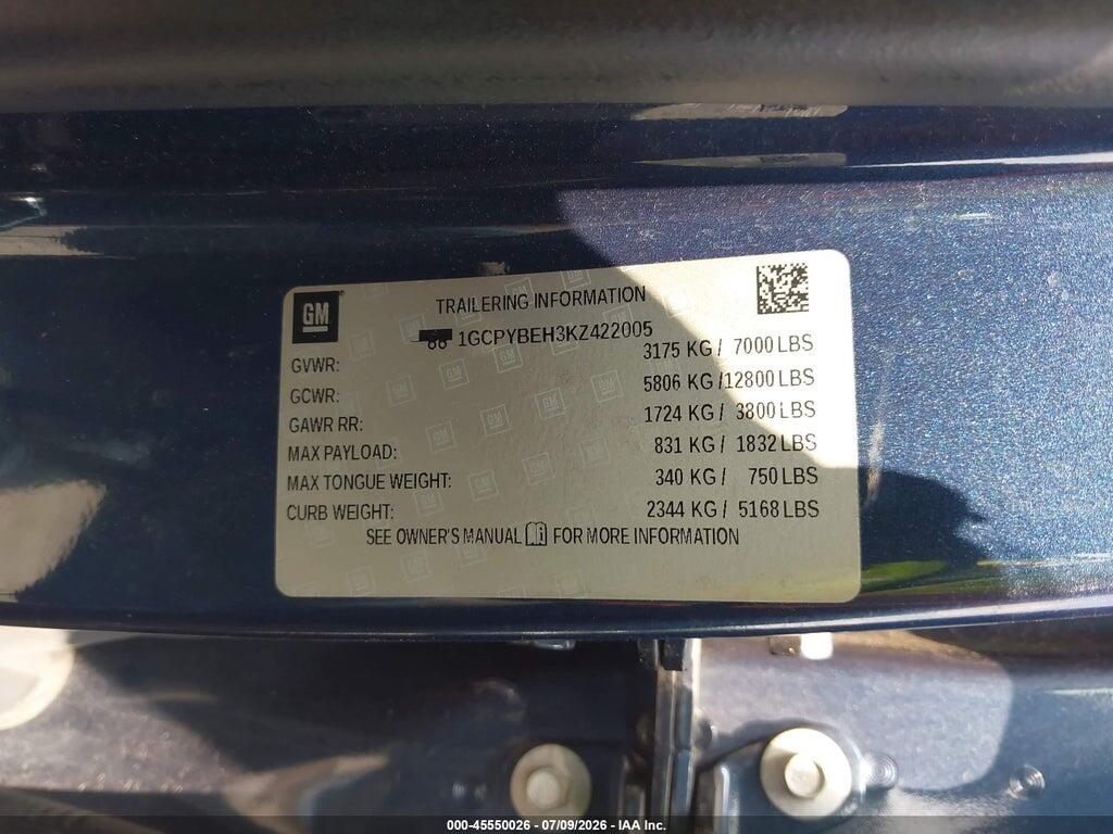 1GCPYBEH3KZ422005 2019 CHEVROLET SILVERADO 1500 photo no. 9