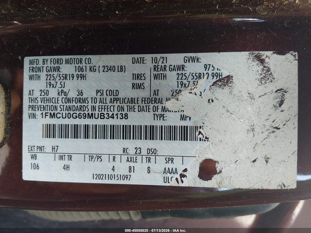 1FMCU0G69MUB34138 2021 FORD ESCAPE photo no. 9