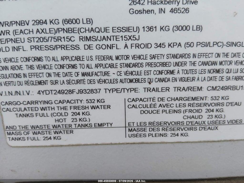 4YDT24928FJ932837 2015 COLEMAN COLEMAN photo no. 9