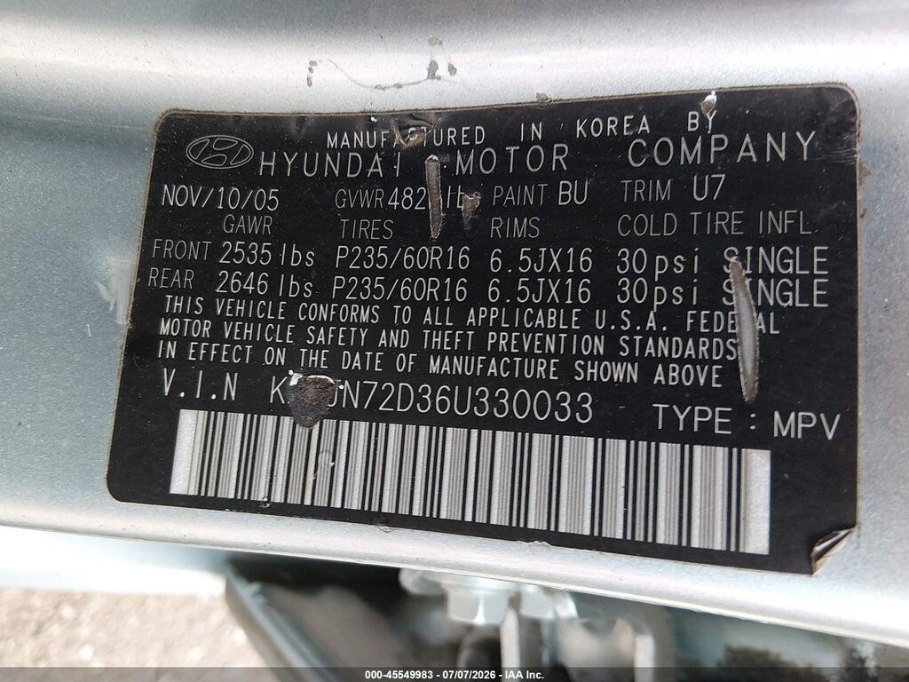 KM8JN72D36U330033 2006 HYUNDAI TUCSON photo no. 9