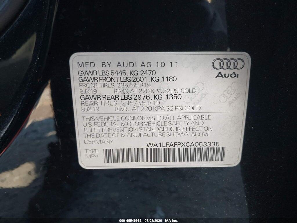 WA1LFAFPXCA053335 2012 AUDI Q5 photo no. 9