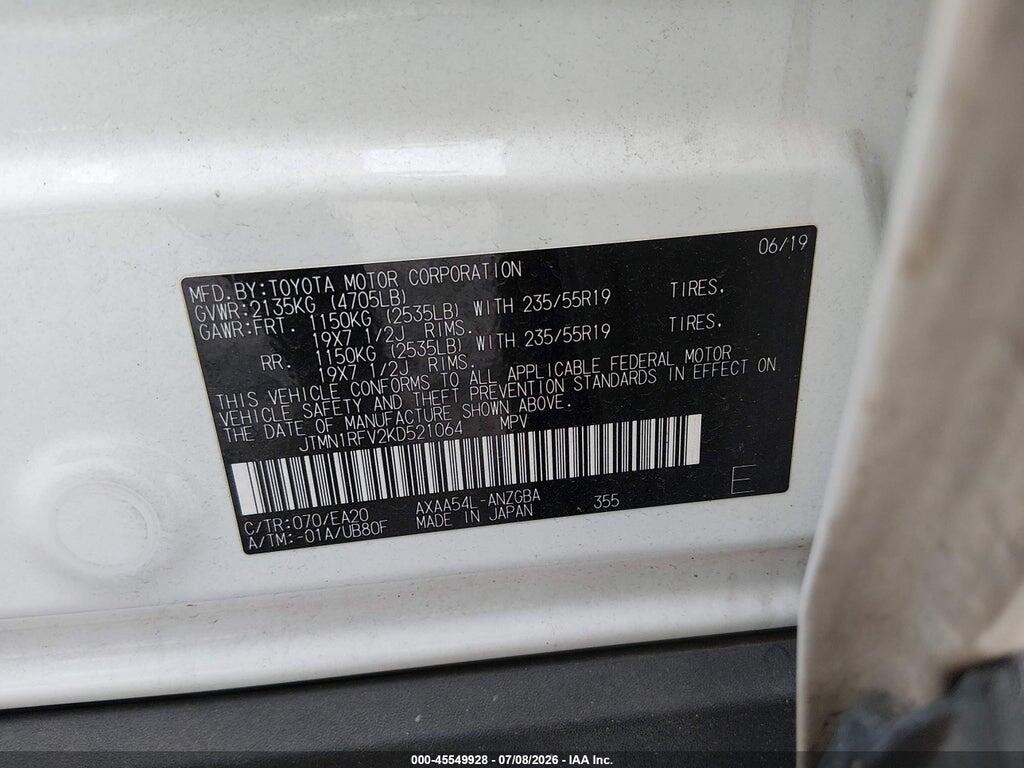 JTMN1RFV2KD521064 2019 TOYOTA RAV4 photo no. 9