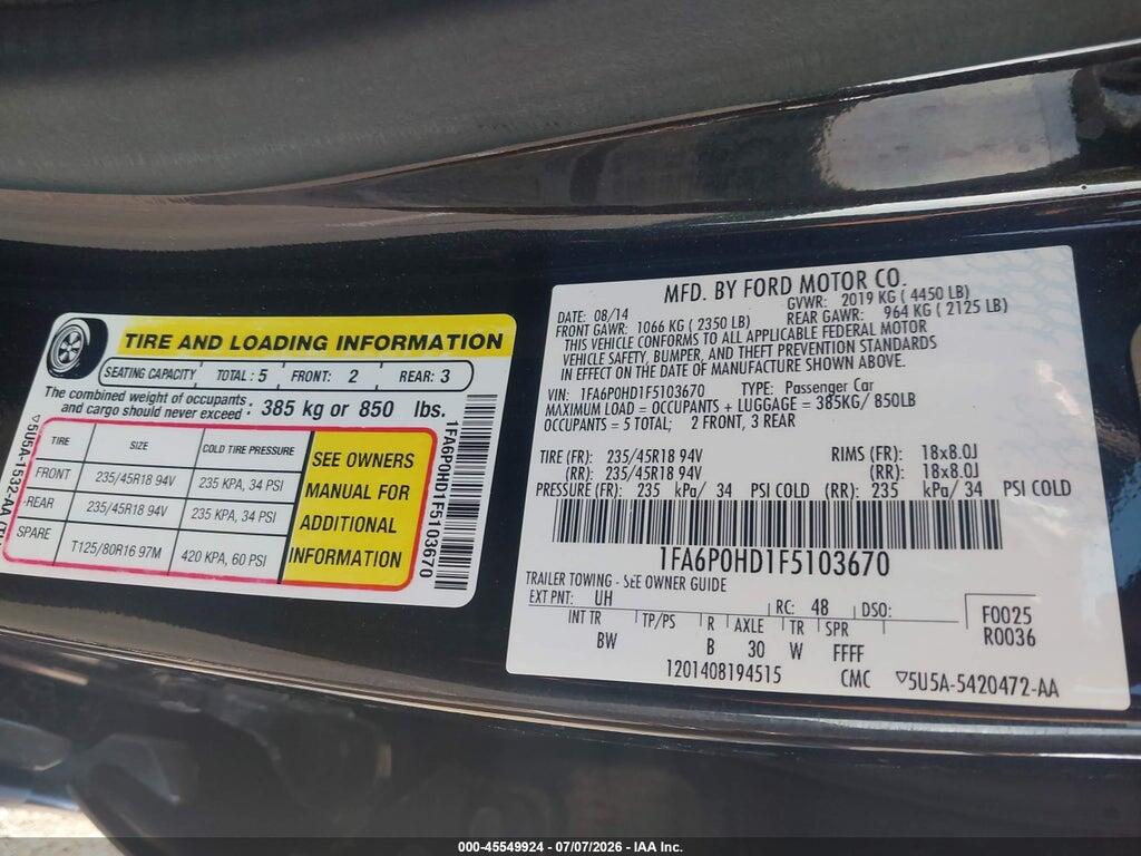 1FA6P0HD1F5103670 2015 FORD FUSION photo no. 9