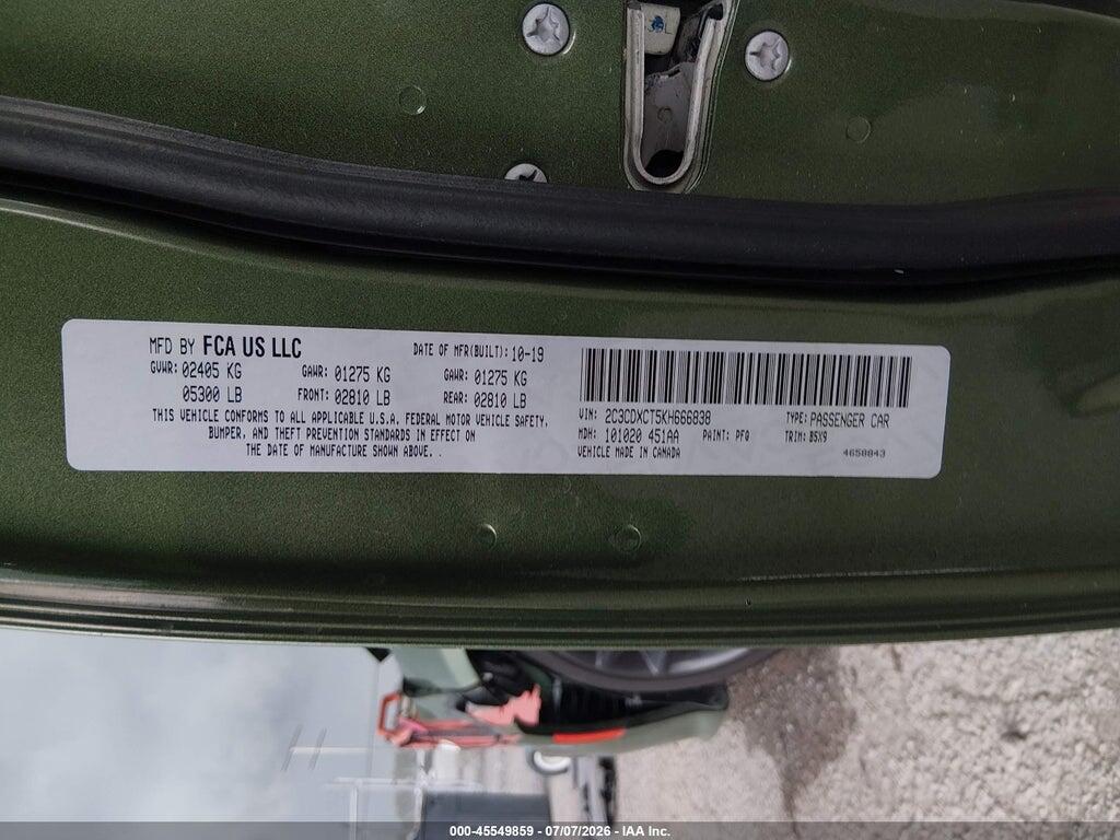 2C3CDXCT5KH666838 2019 DODGE CHARGER photo no. 9