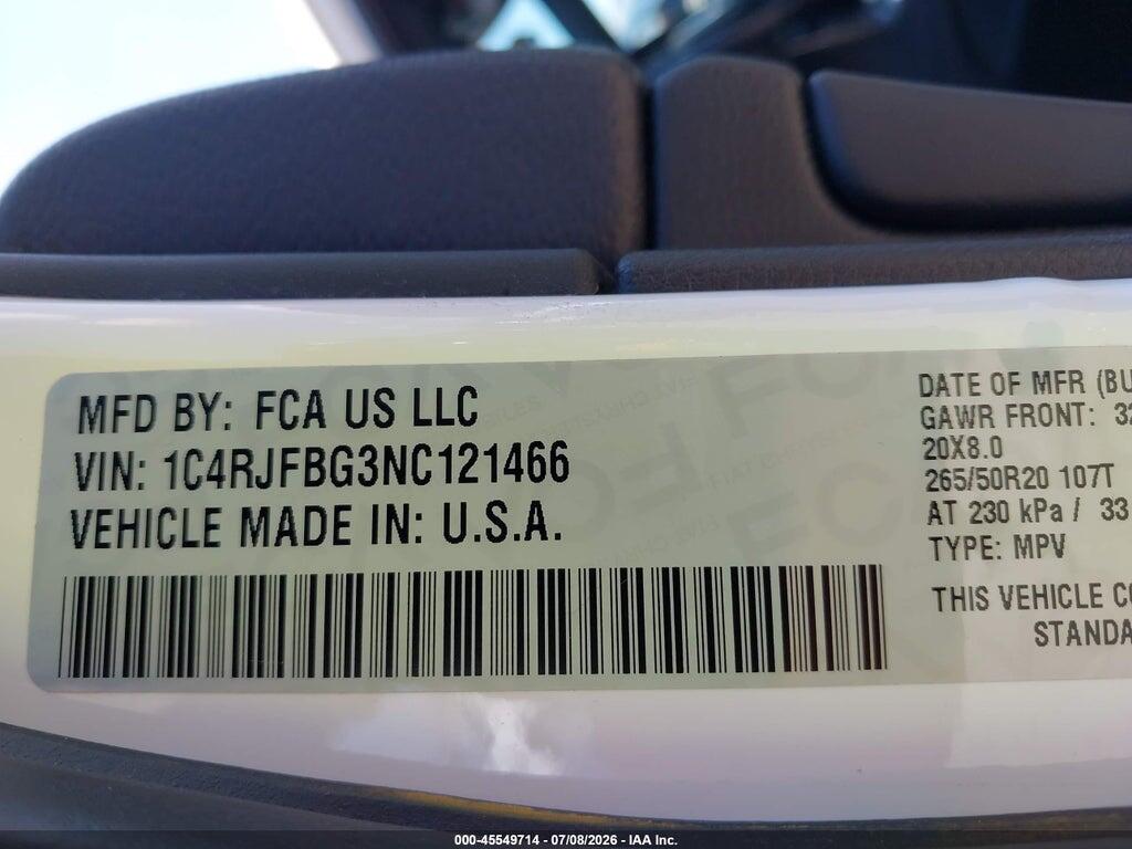 1C4RJFBG3NC121466 2022 JEEP GRAND CHEROKEE WK photo no. 9