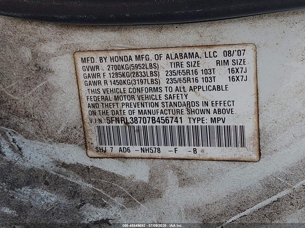 5FNRL38707B456741 2007 HONDA ODYSSEY photo no. 9
