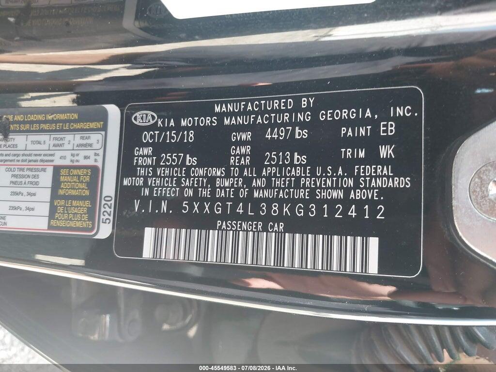 5XXGT4L38KG312412 2019 KIA OPTIMA photo no. 9