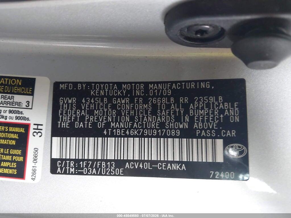 4T1BE46K79U917089 2009 TOYOTA CAMRY photo no. 9
