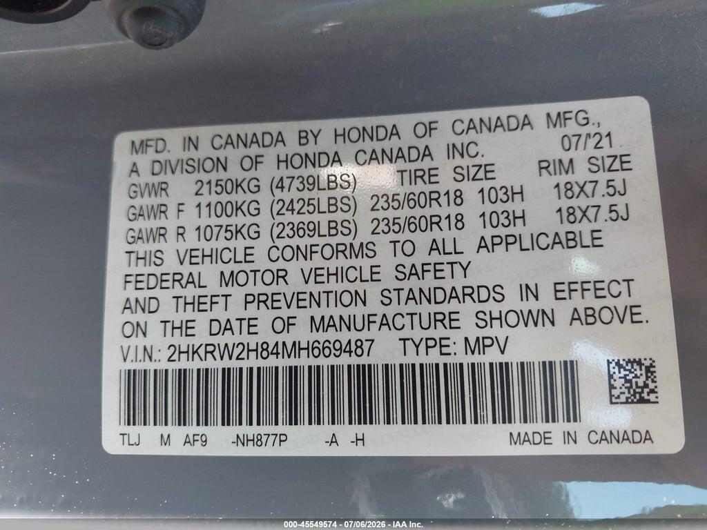 2HKRW2H84MH669487 2021 HONDA CR-V photo no. 9