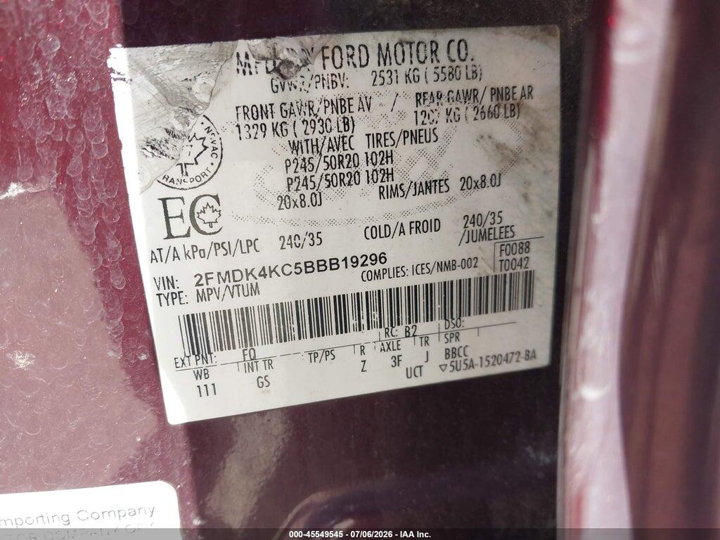 2FMDK4KC5BBB19296 2011 FORD EDGE photo no. 9