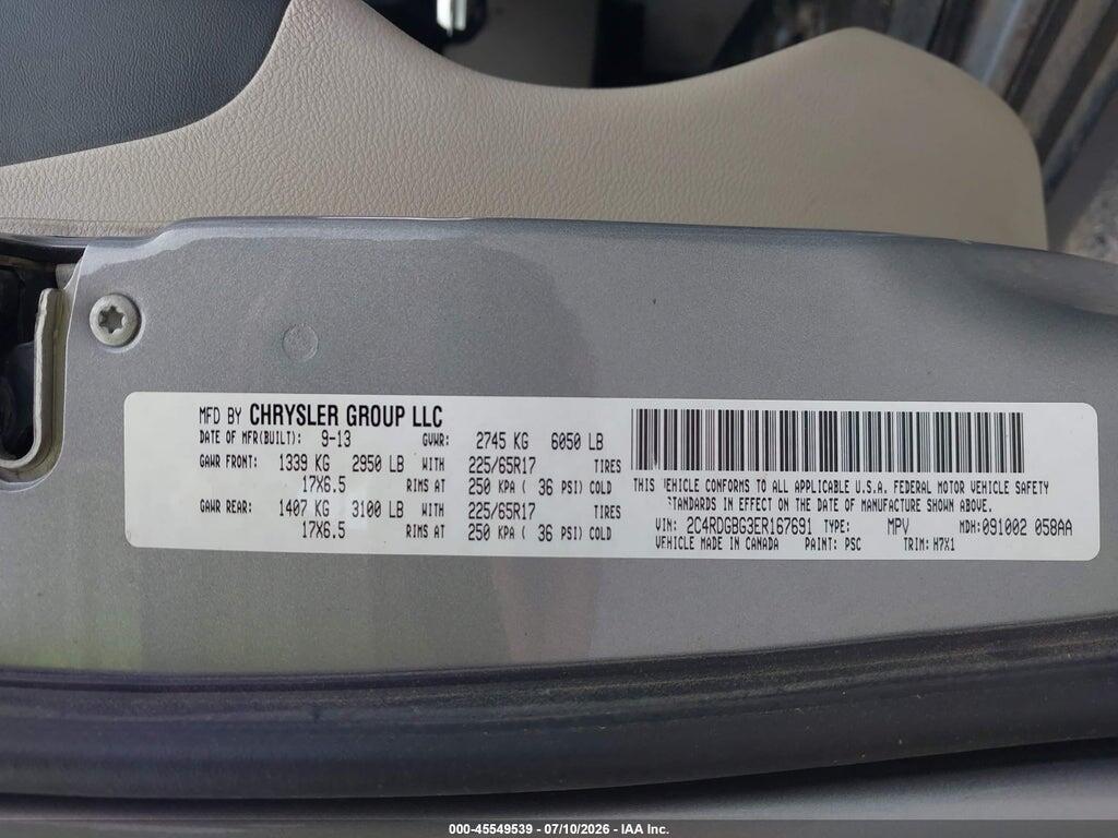 2C4RDGBG3ER167691 2014 DODGE GRAND CARAVAN photo no. 9