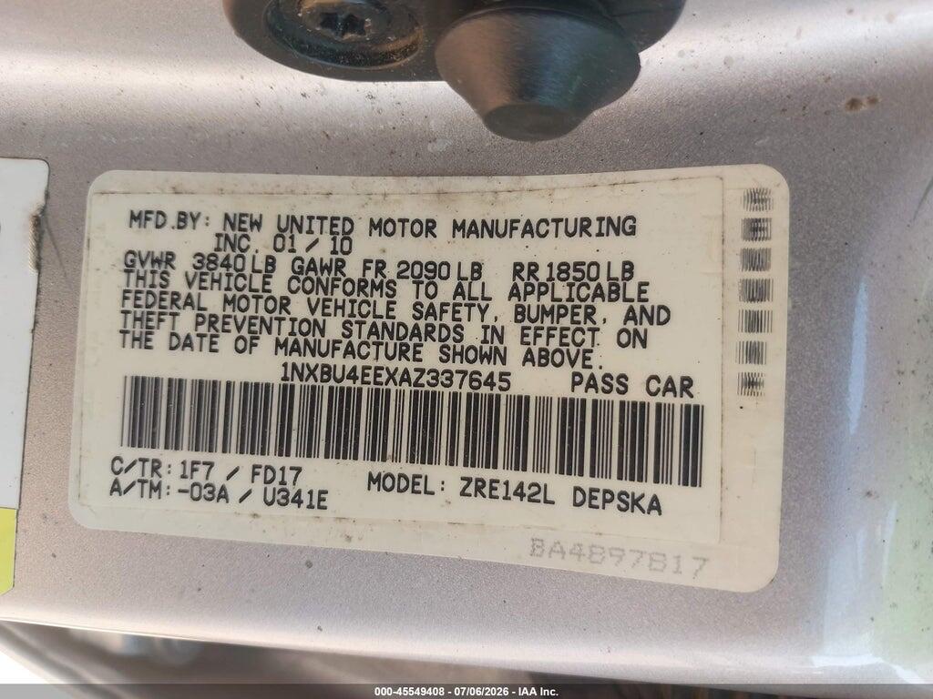 1NXBU4EEXAZ337645 2010 TOYOTA COROLLA photo no. 9