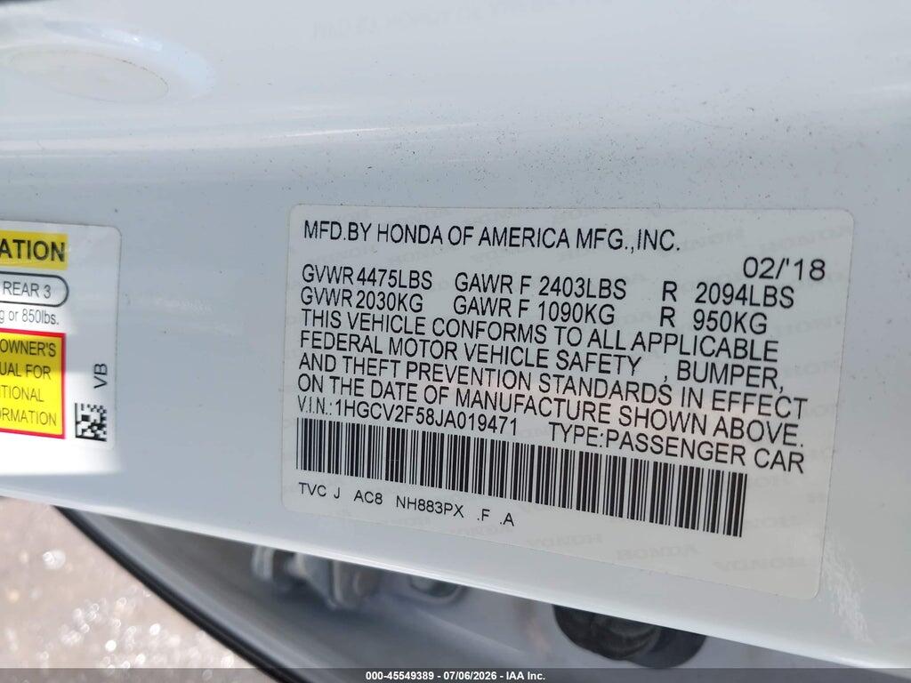 1HGCV2F58JA019471 2018 HONDA ACCORD photo no. 9