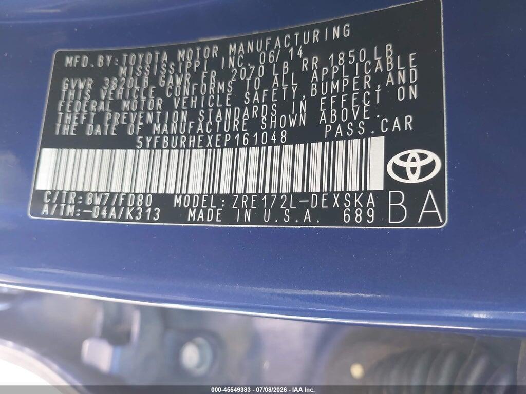 5YFBURHEXEP161048 2014 TOYOTA COROLLA photo no. 9