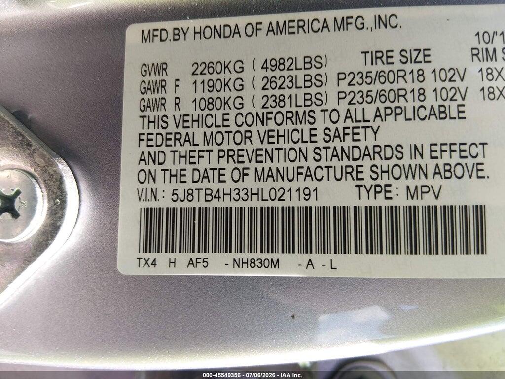 5J8TB4H33HL021191 2017 ACURA RDX photo no. 9