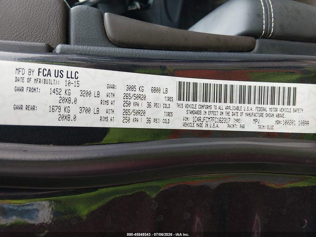 1C4RJFCM7FC162317 2015 JEEP GRAND CHEROKEE photo no. 9