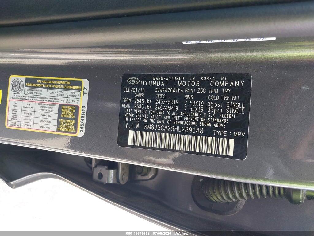KM8J3CA29HU289148 2017 HYUNDAI TUCSON photo no. 9