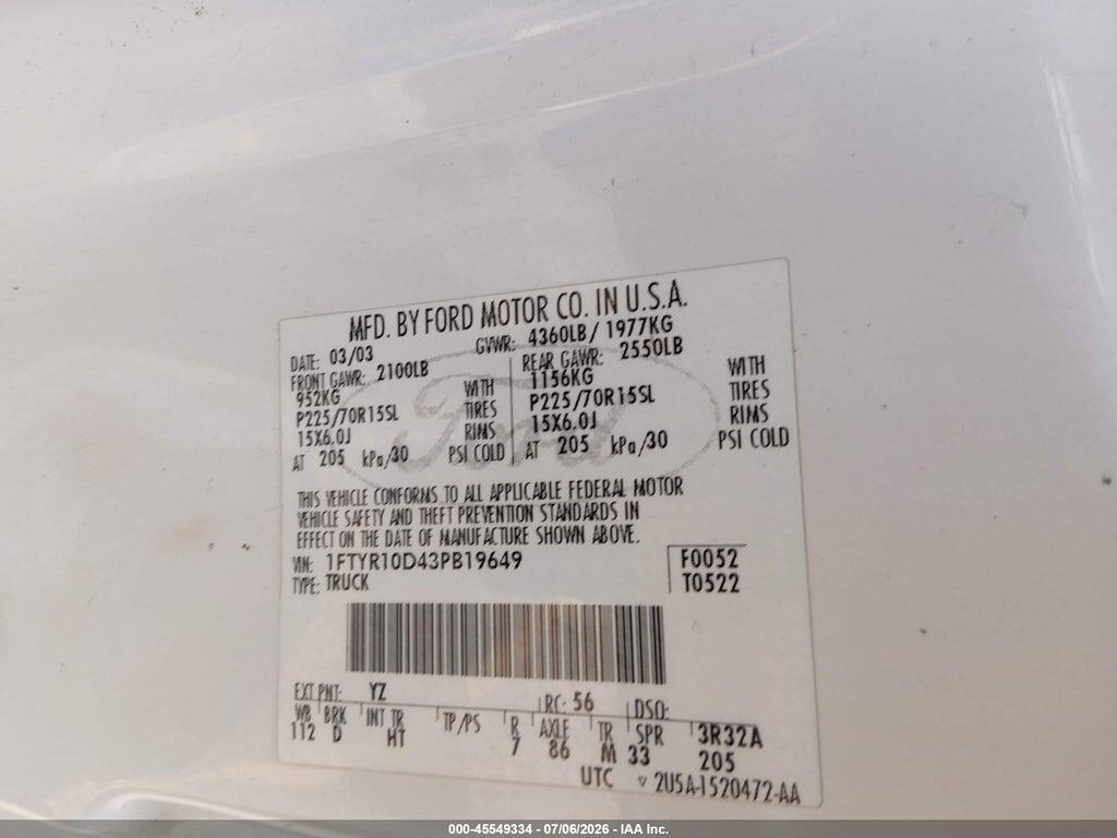 1FTYR10D43PB19649 2003 FORD RANGER photo no. 9