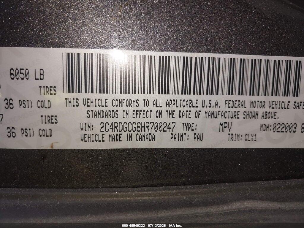 2C4RDGCG6HR700247 2017 DODGE GRAND CARAVAN photo no. 9