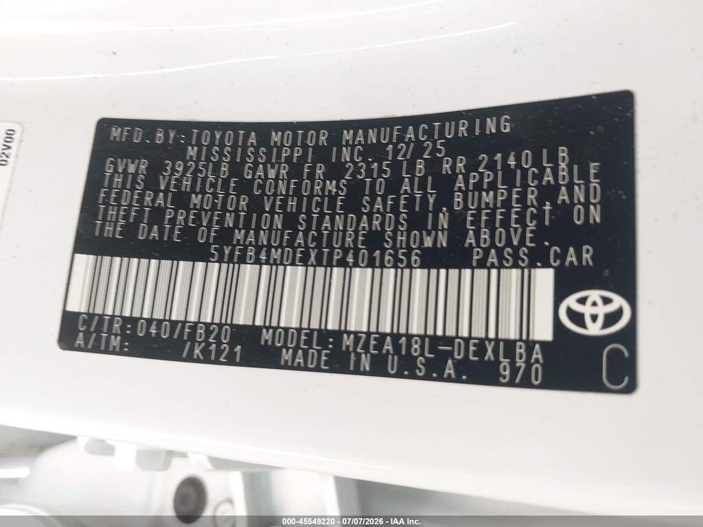 5YFB4MDEXTP401656 2026 TOYOTA COROLLA photo no. 9