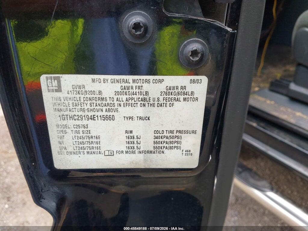 1GTHC29194E115660 2004 GMC SIERRA 2500HD photo no. 9