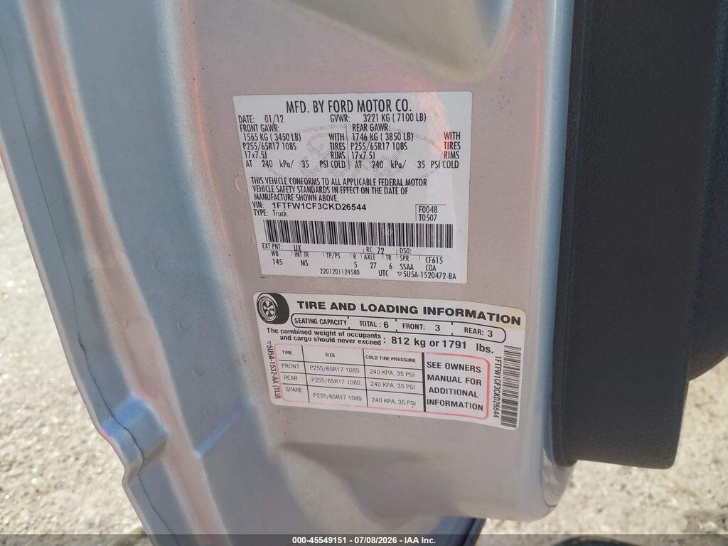 1FTFW1CF3CKD26544 2012 FORD F-150 photo no. 9