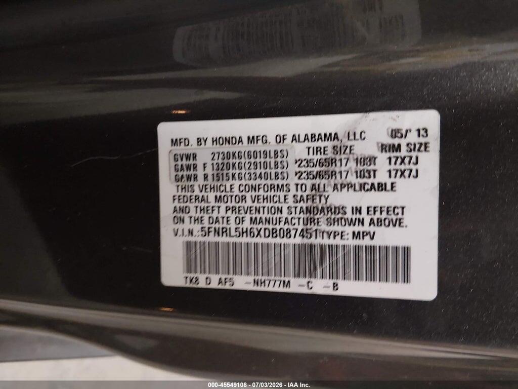 5FNRL5H6XDB087451 2013 HONDA ODYSSEY photo no. 9