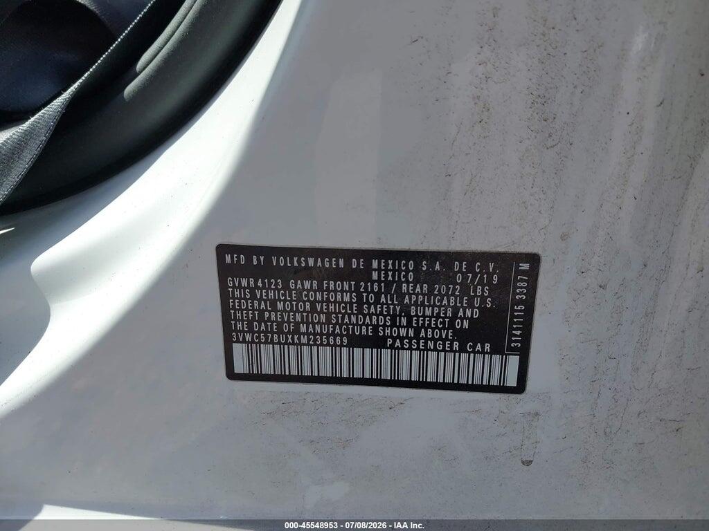 3VWC57BUXKM235669 2019 VOLKSWAGEN JETTA photo no. 9