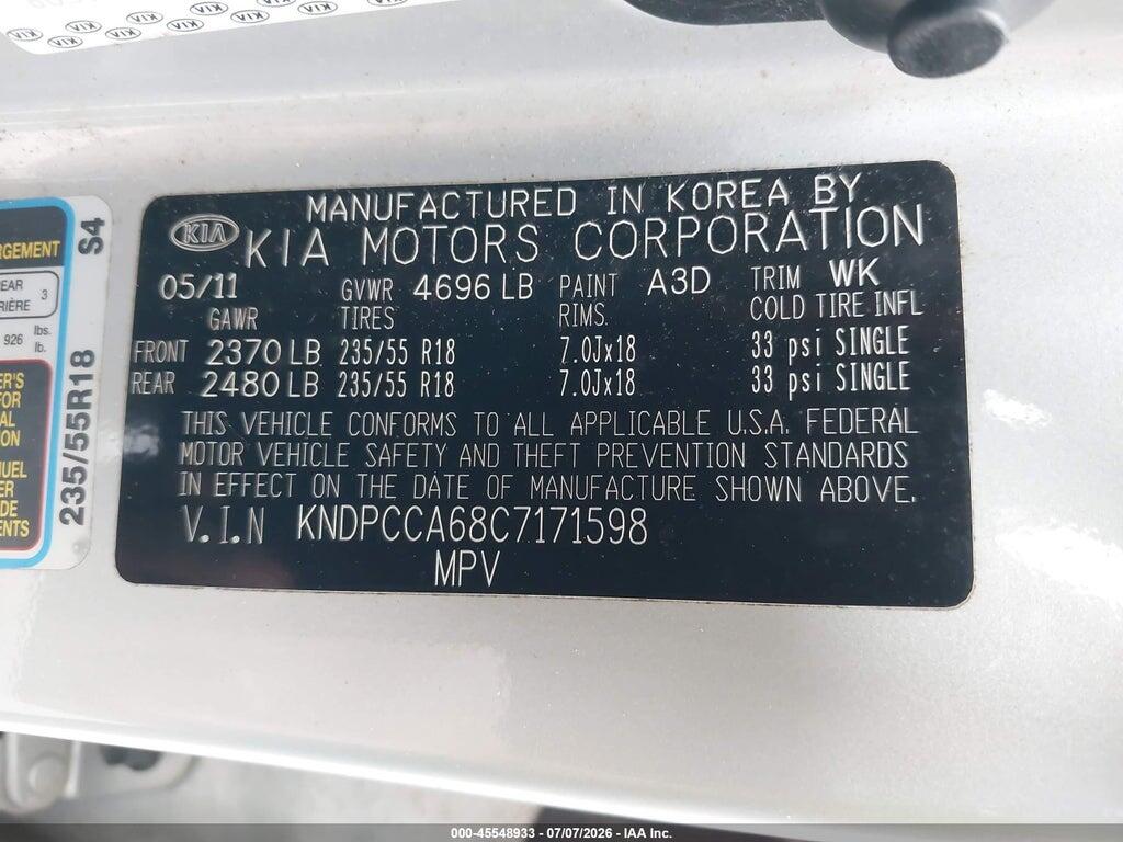 KNDPCCA68C7171598 2012 KIA SPORTAGE photo no. 9