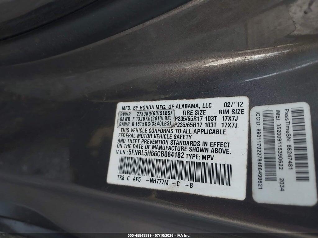 5FNRL5H66CB064182 2012 HONDA ODYSSEY photo no. 9