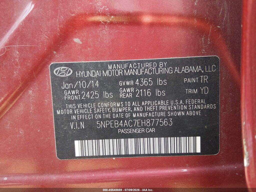 5NPEB4AC7EH877563 2014 HYUNDAI SONATA photo no. 9