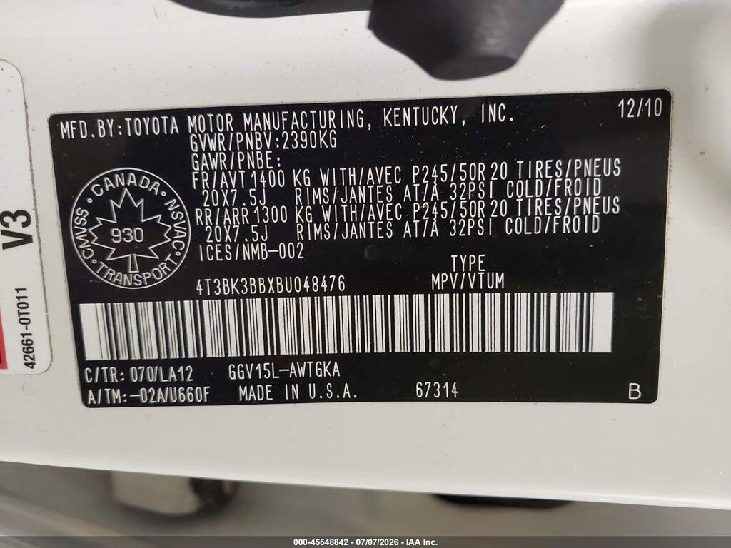 4T3BK3BBXBU048476 2011 TOYOTA VENZA photo no. 9