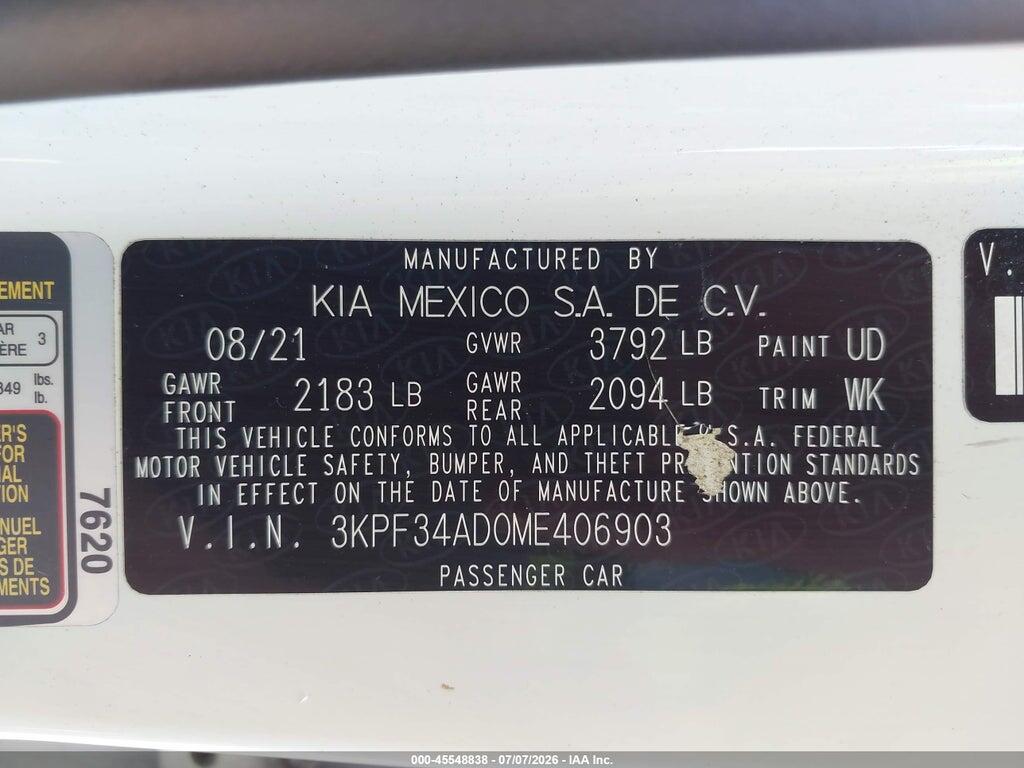 3KPF34AD0ME406903 2021 KIA FORTE photo no. 9