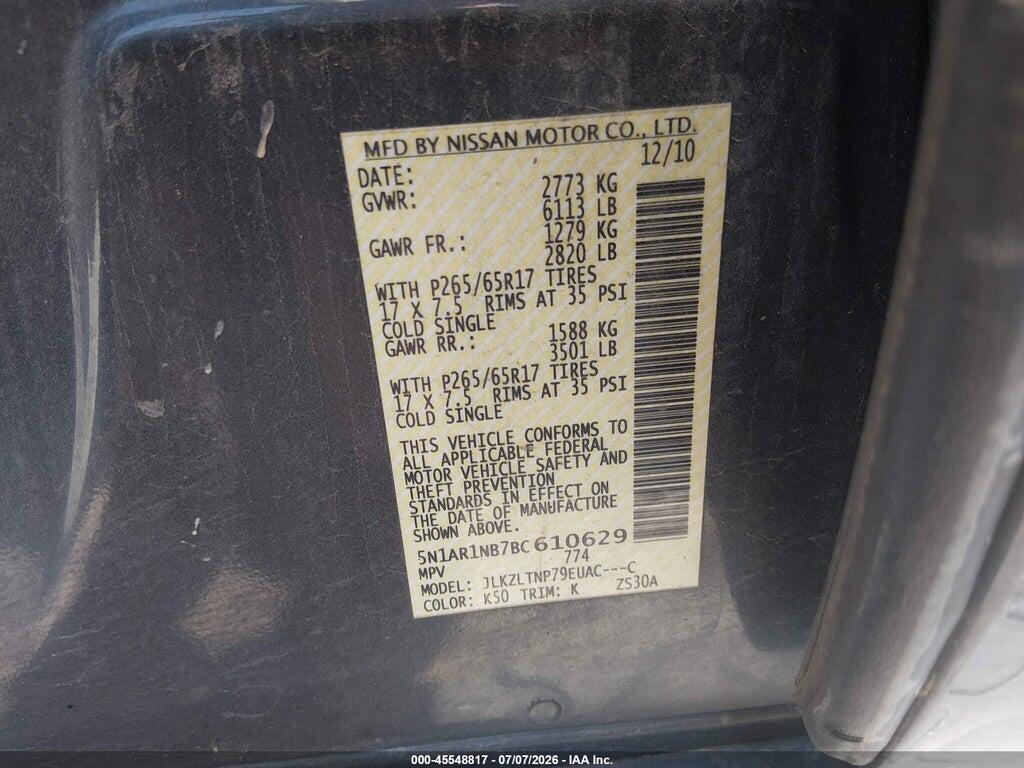 5N1AR1NB7BC610629 2011 NISSAN PATHFINDER photo no. 9