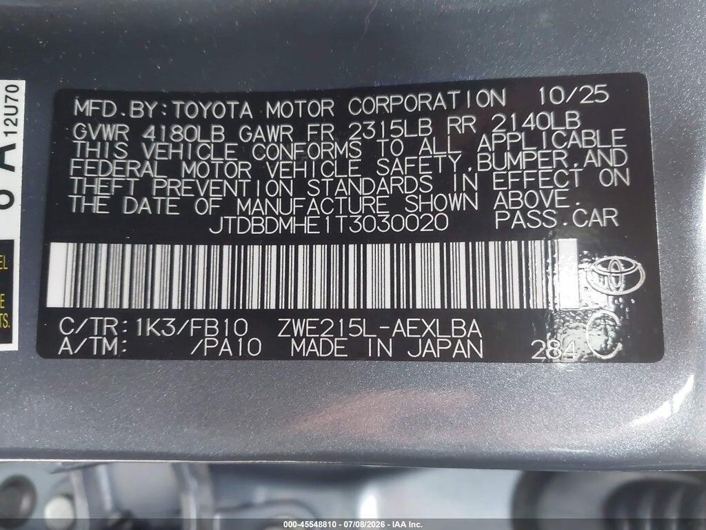 JTDBDMHE1T3030020 2026 TOYOTA COROLLA HYBRID photo no. 9