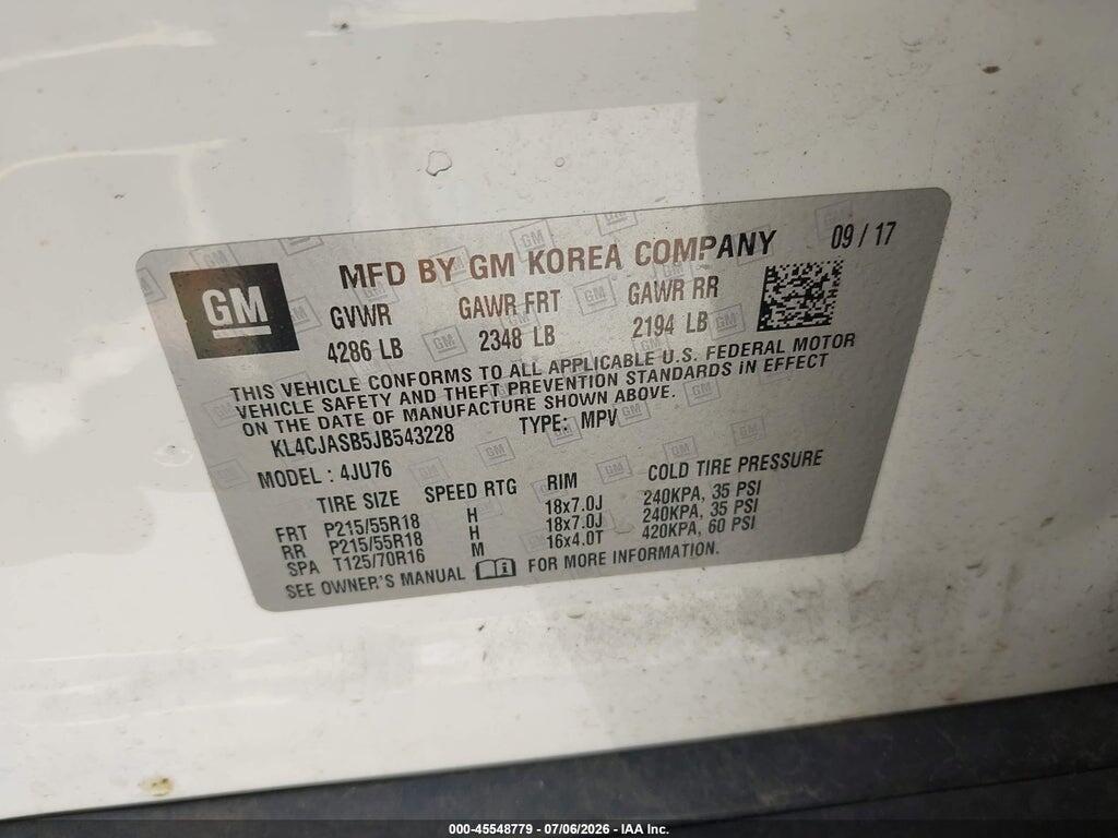 KL4CJASB5JB543228 2018 BUICK ENCORE photo no. 9