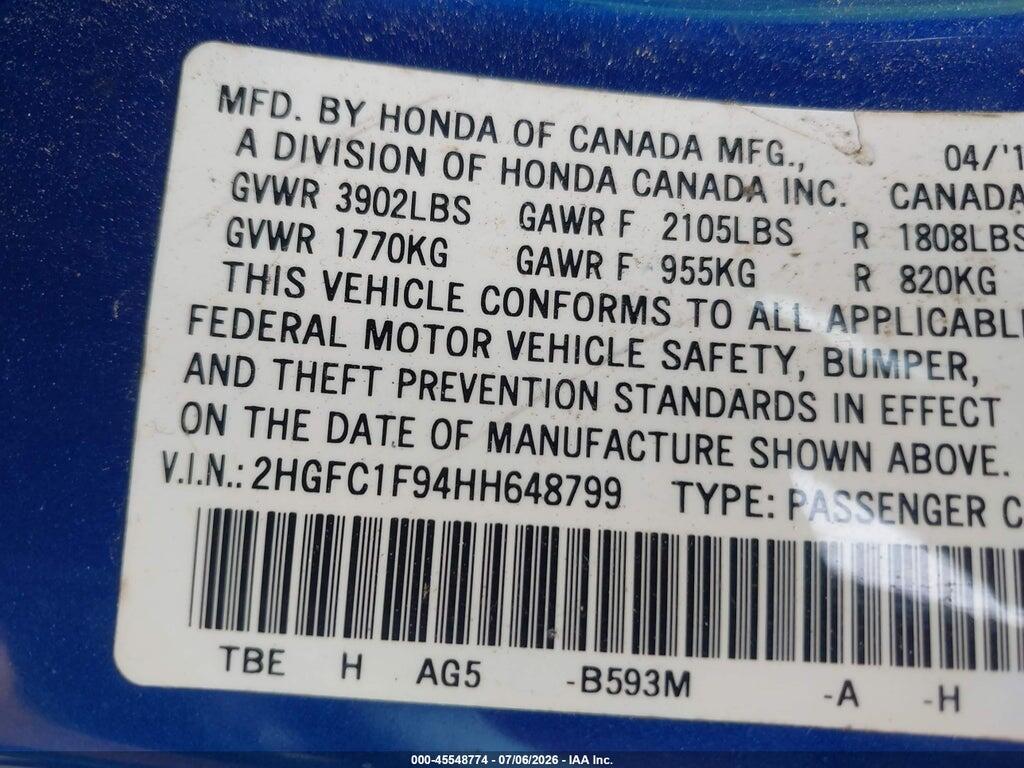 2HGFC1F94HH648799 2017 HONDA CIVIC photo no. 9