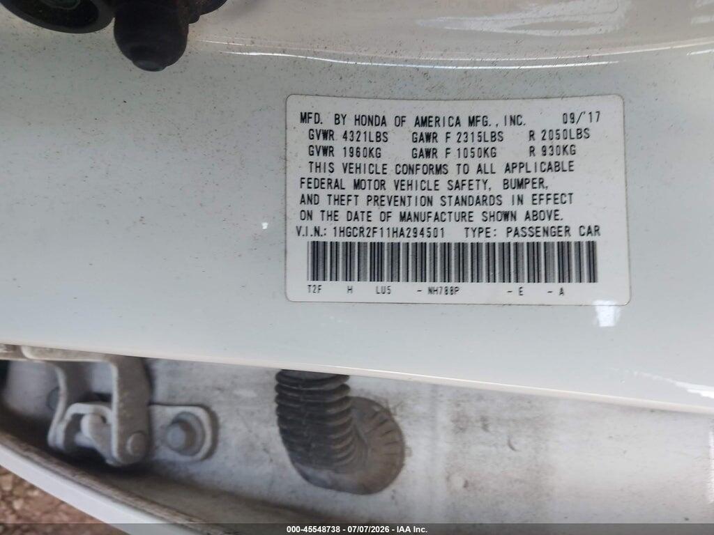 1HGCR2F11HA294501 2017 HONDA ACCORD photo no. 9