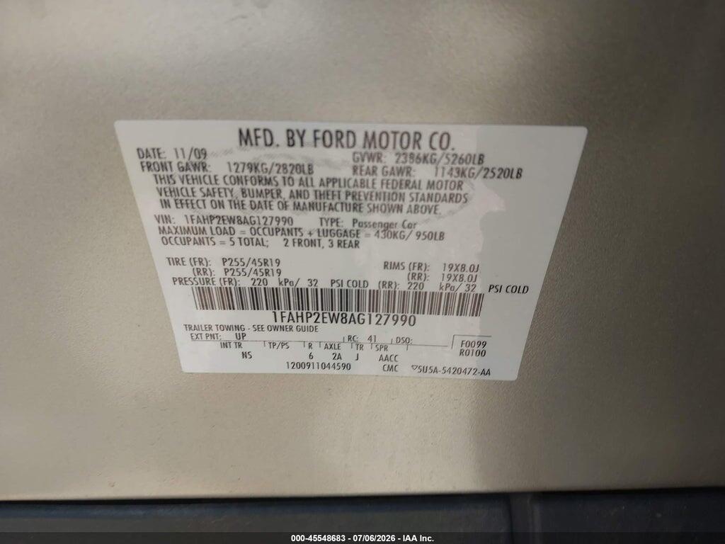 1FAHP2EW8AG127990 2010 FORD TAURUS photo no. 9