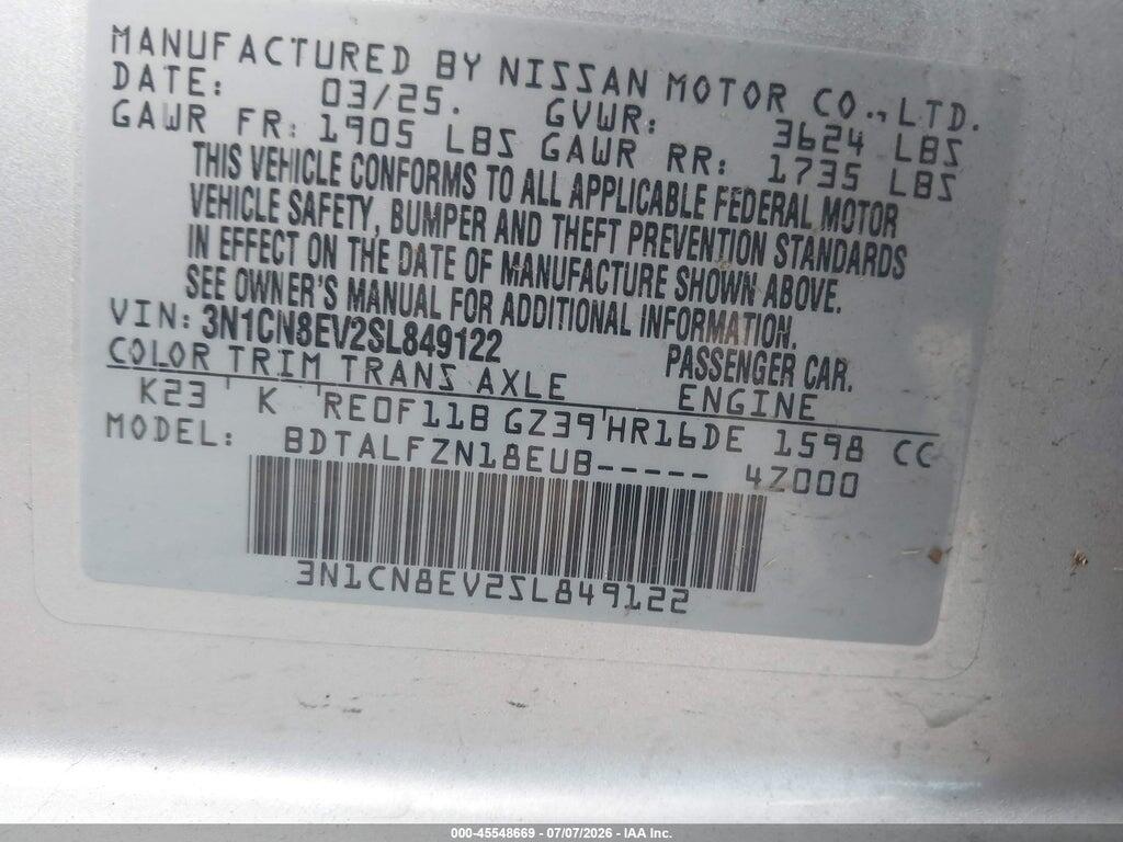 3N1CN8EV2SL849122 2025 NISSAN VERSA photo no. 9