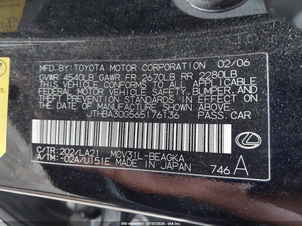 JTHBA30G565176136 2006 LEXUS ES 330 photo no. 9