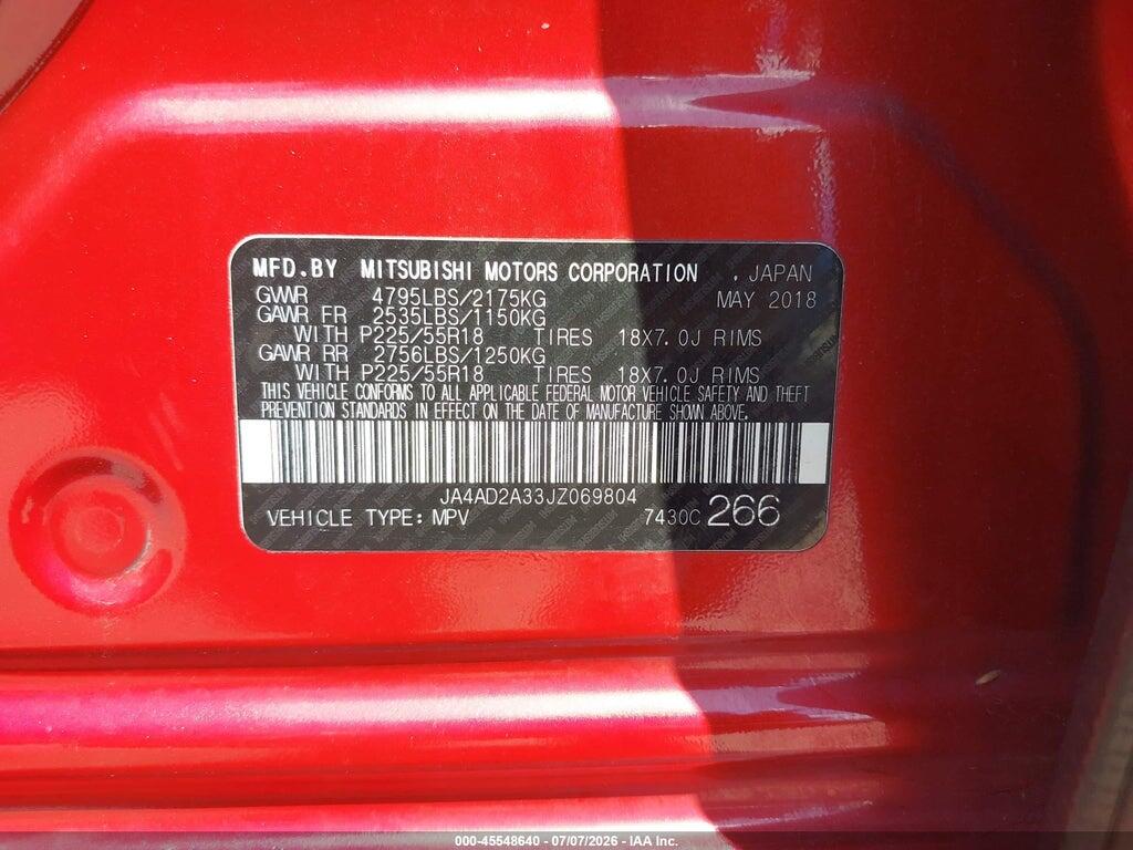 JA4AD2A33JZ069804 2018 MITSUBISHI OUTLANDER photo no. 9