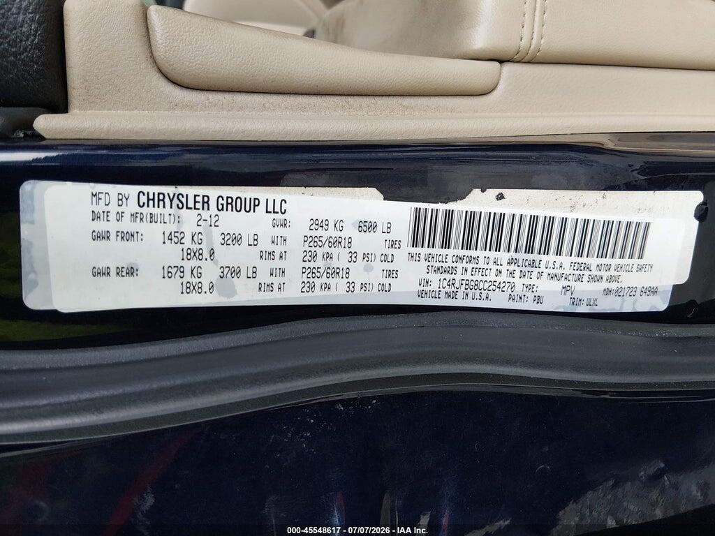 1C4RJFBG8CC254270 2012 JEEP GRAND CHEROKEE photo no. 9