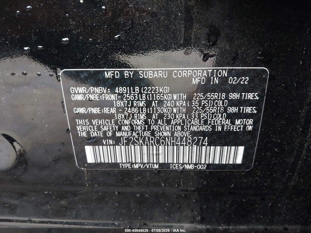 JF2SKARC6NH448274 2022 SUBARU FORESTER photo no. 9