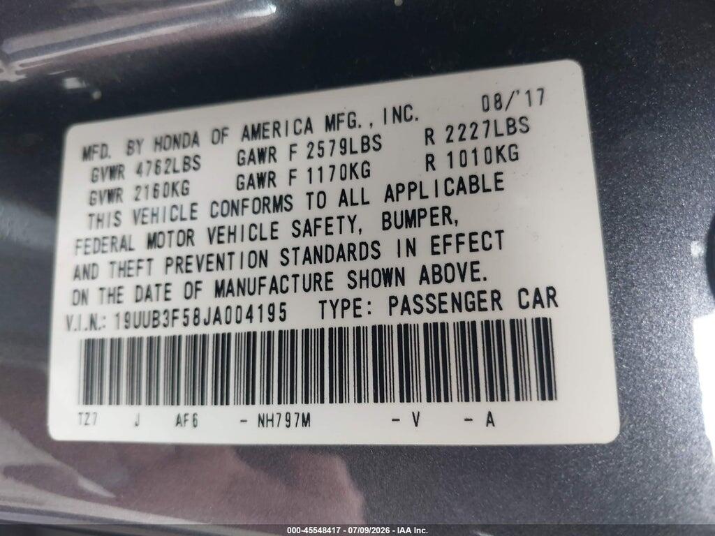 19UUB3F58JA004195 2018 ACURA TLX photo no. 9