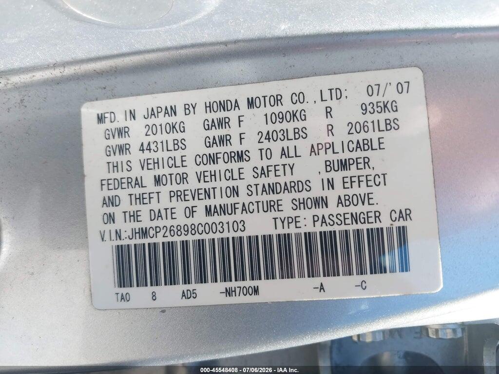 JHMCP26898C003103 2008 HONDA ACCORD photo no. 9