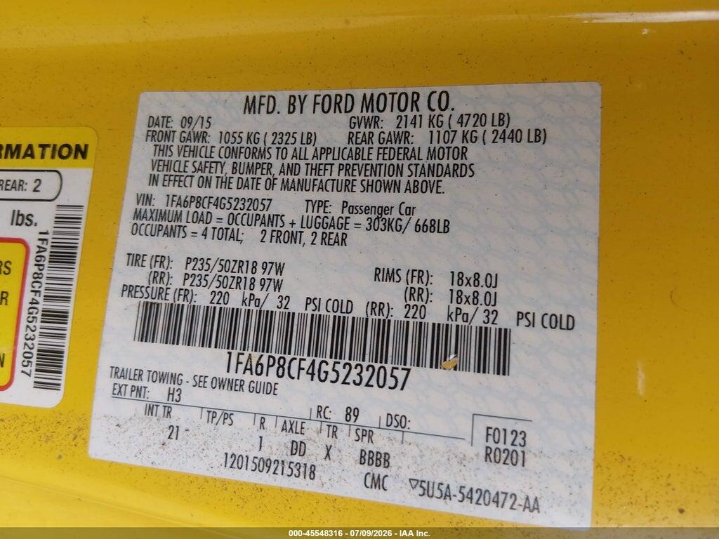 1FA6P8CF4G5232057 2016 FORD MUSTANG photo no. 9